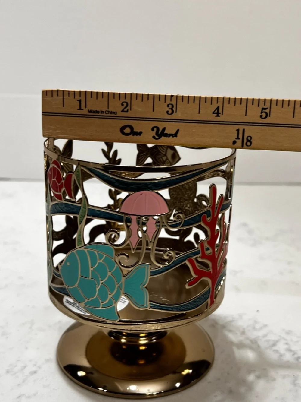 Gold Ocean Fish Candle Holder with Turquoise & Pink Accents - Picture 8 of 8